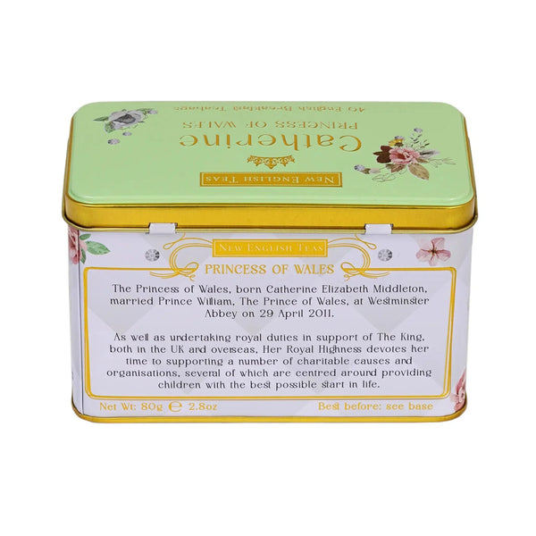 Princess of Wales Tea Tin with Decorative Imagery showing back side of tin