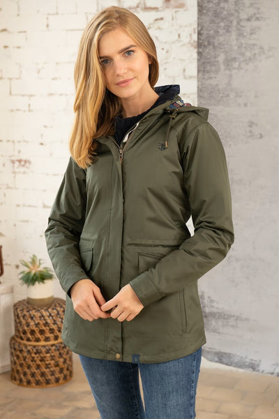 Kendal Raincoat on Model in colour Forest Green