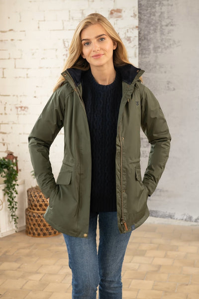Kendal Raincoat on Model in colour Forest Green