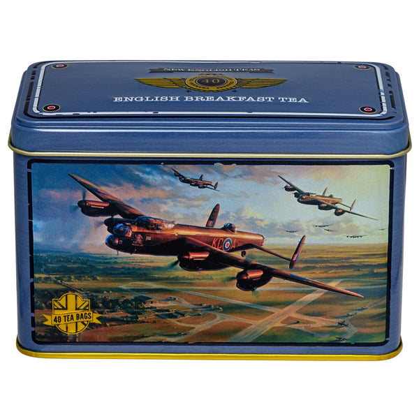 Tea tin with Lancaster Bomber airplane design 