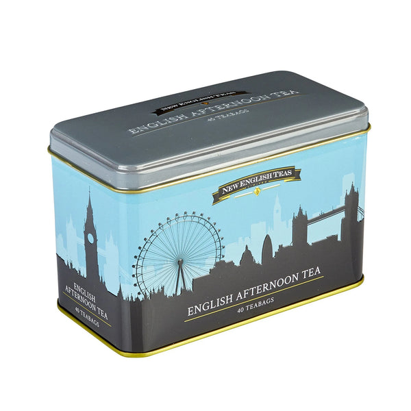 Tin box of English Afternoon Tea with London skyline design.