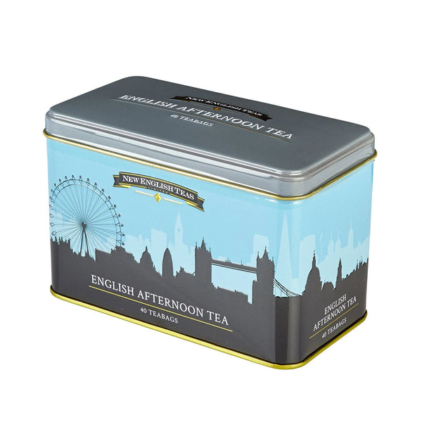 Tin box of English Afternoon Tea with London skyline design.
