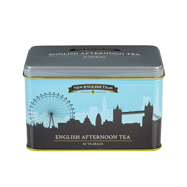 Tin box of English Afternoon Tea with London skyline design.